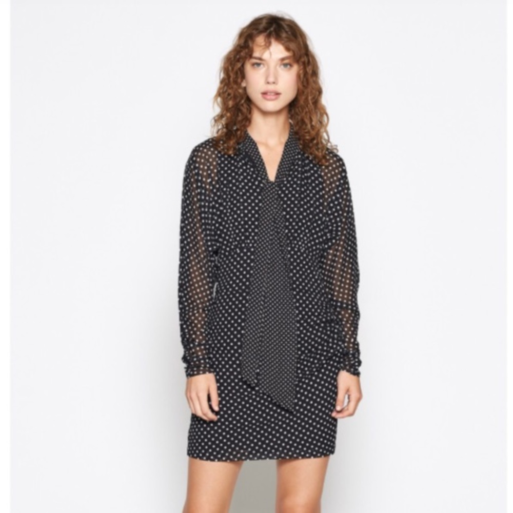 Joie Etha Polka Dot Tie Neck Short Dress Size 6